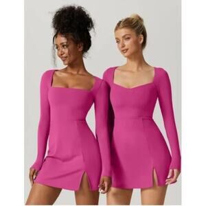 QINSEN Womens Square Neck Tennis Dress Long Sleeve Size XL